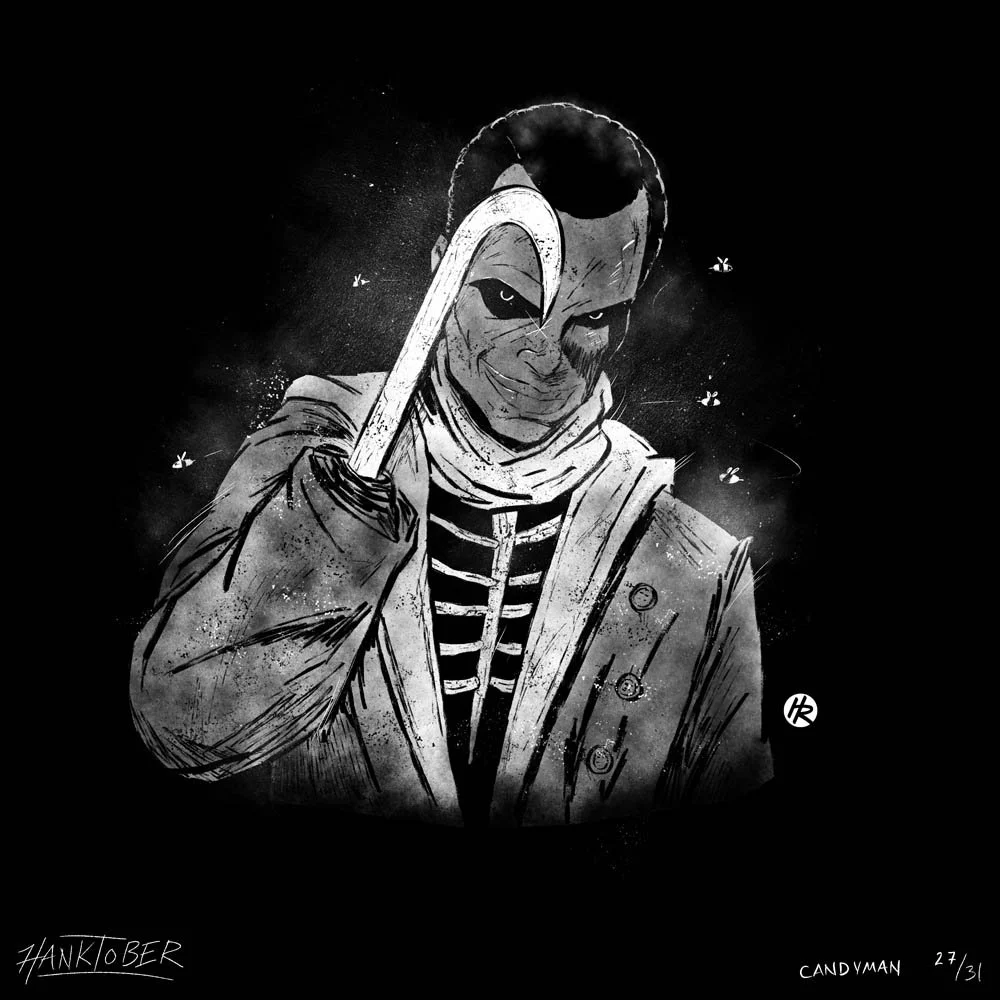 Horror ink illustration of Candyman drawn by Henry Rose