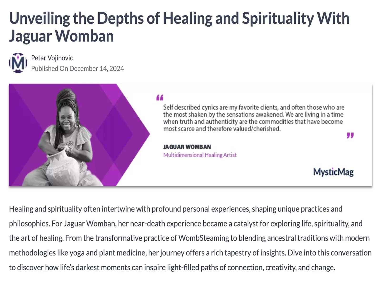 Mystic Mag Unveiling the Depths of Healing and Spirituality With Jaguar Womban