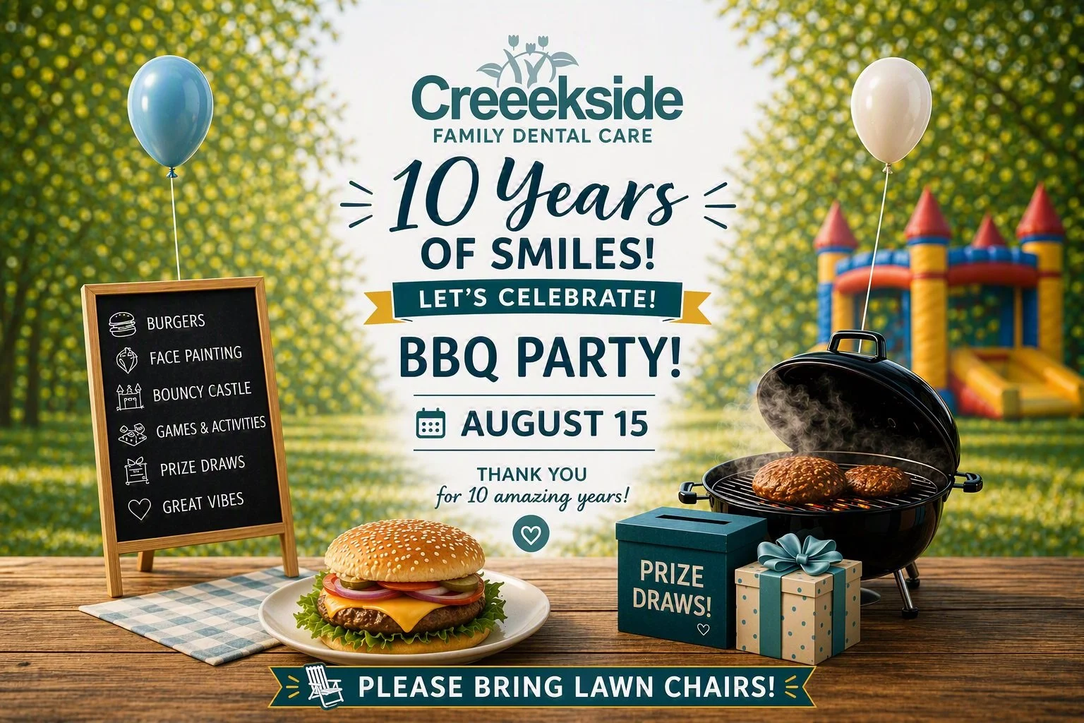 🎉 10 Years of Smiles = One Big BBQ Party! Join Us August 15, 12 pm - 4 pm 🎉
