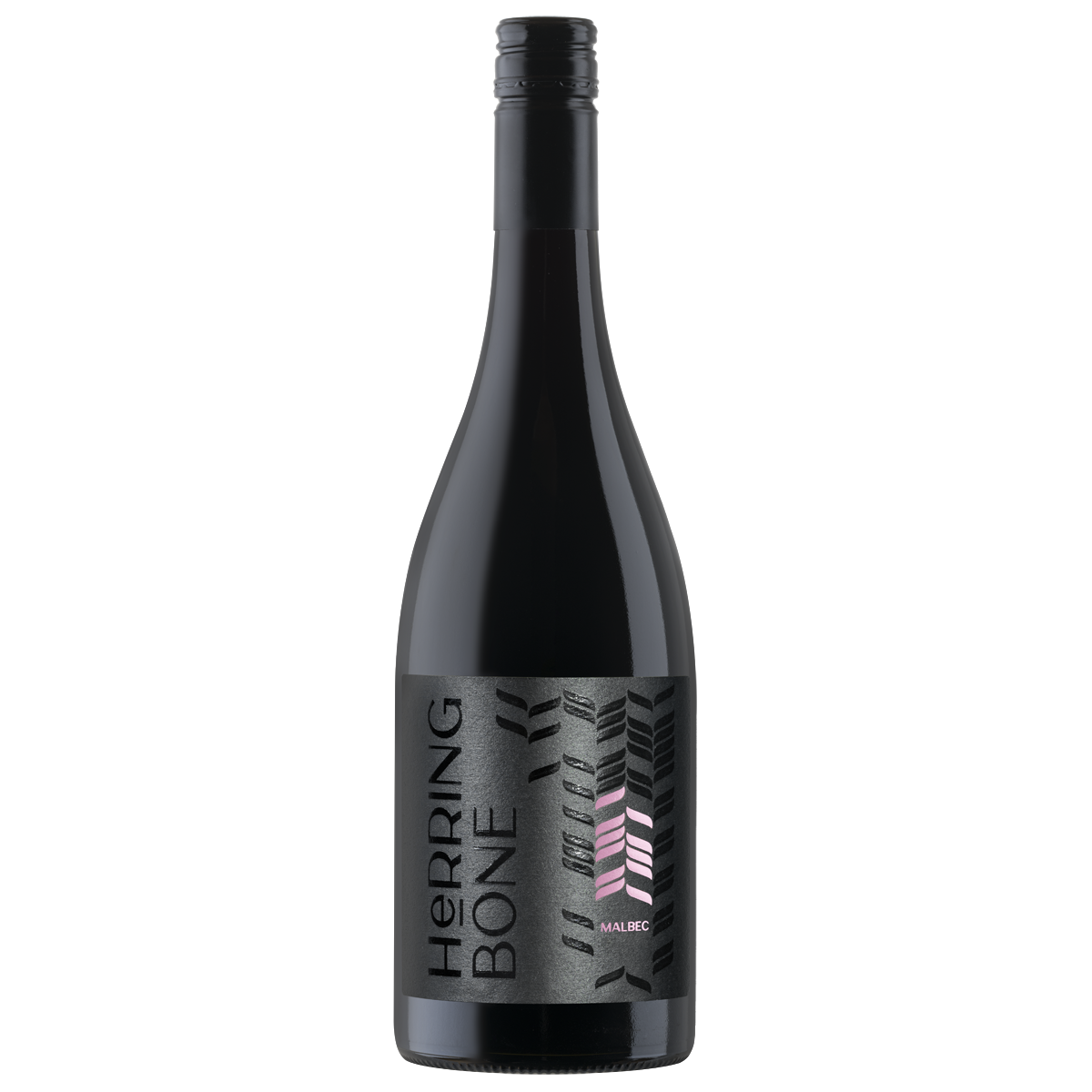 Photo of a bold and beautiful bottle of Malbec with a deep purple label and pink foil motif