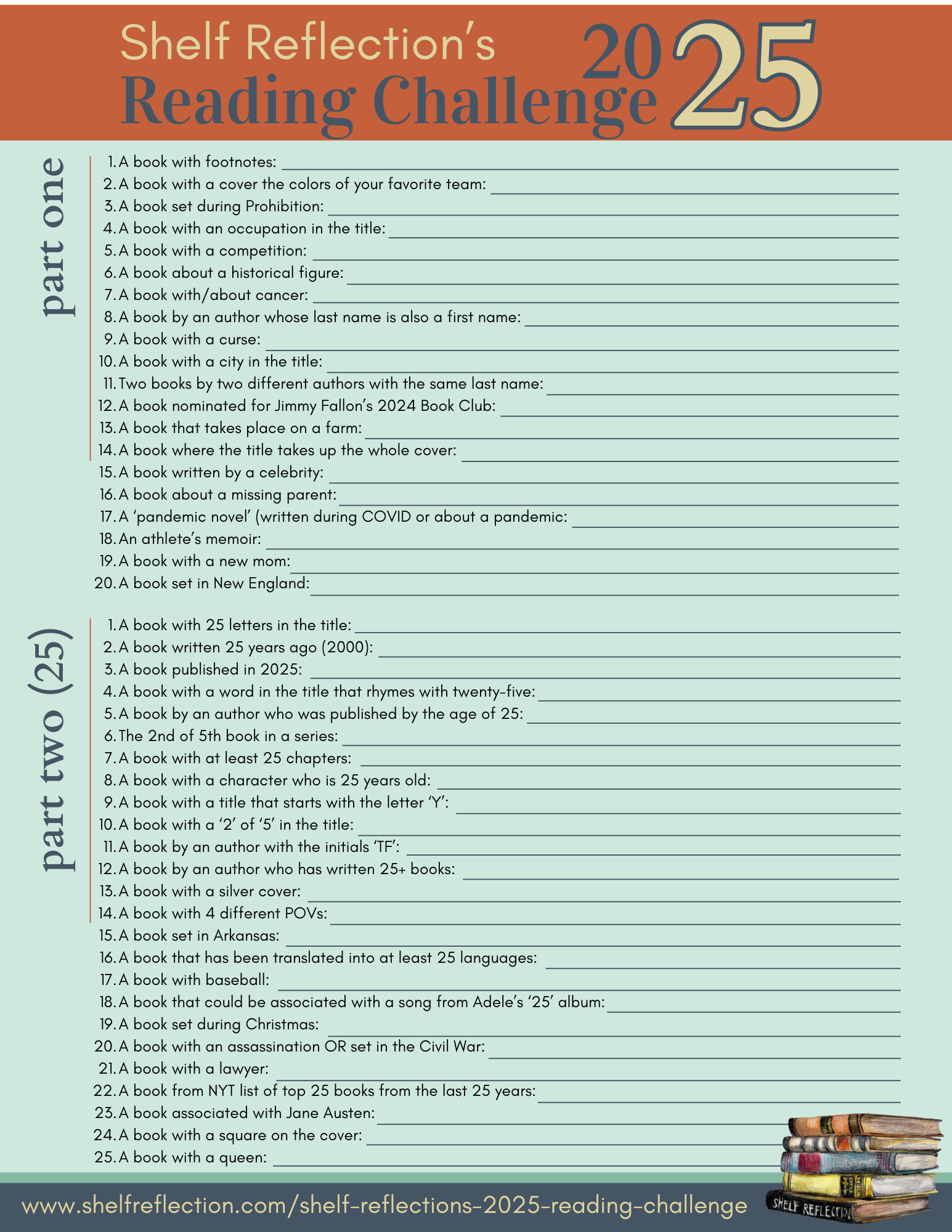Shelf Reflection's 2025 Reading Challenge by Shelf Reflection — Shelf ...