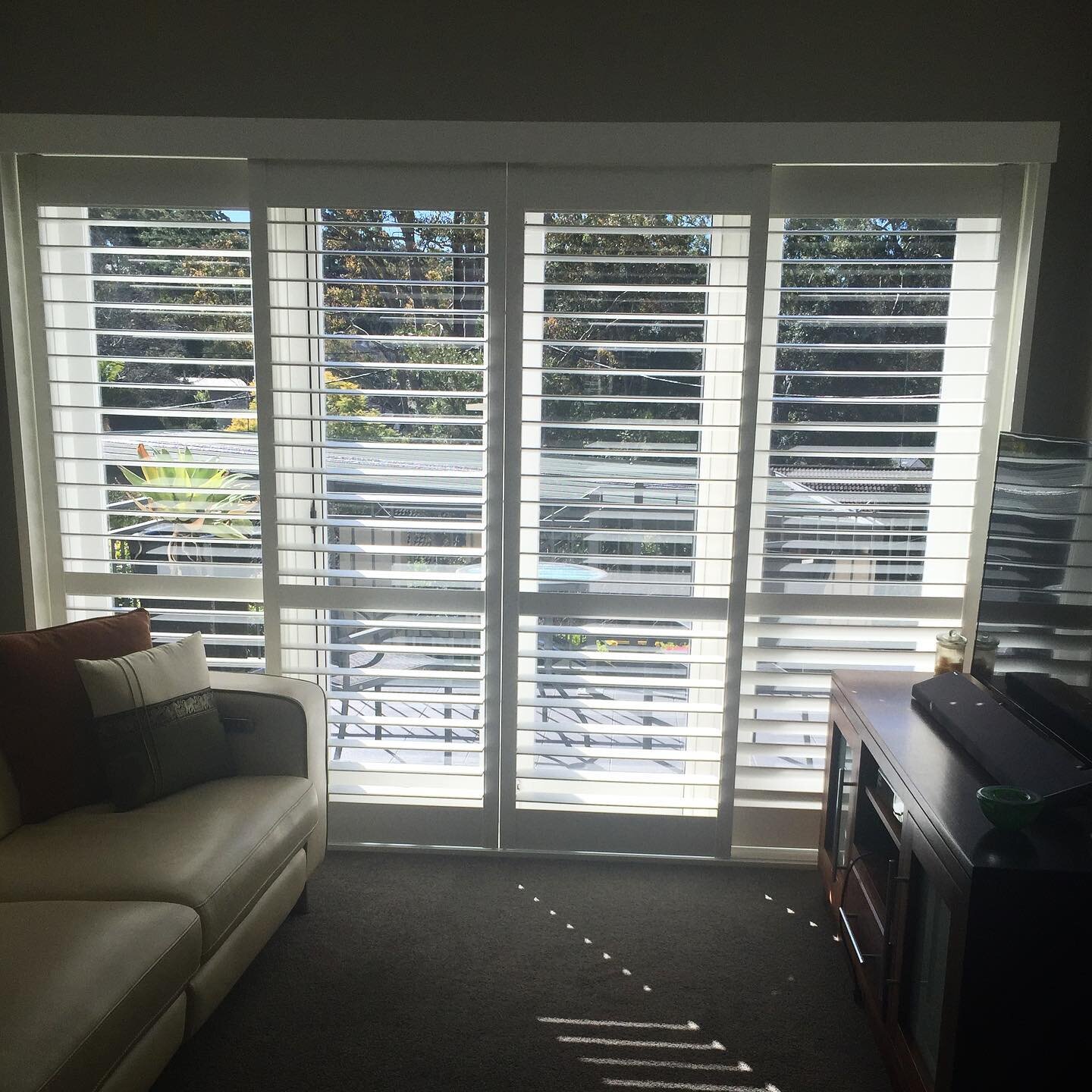 Bypass shutters completed this lounge room. Since customers are not home we have much fun creating some videos.

Just let you know we are fully vaccinated.If your jobs has arrived and you are fully vaccinated let us know to organise a time to install