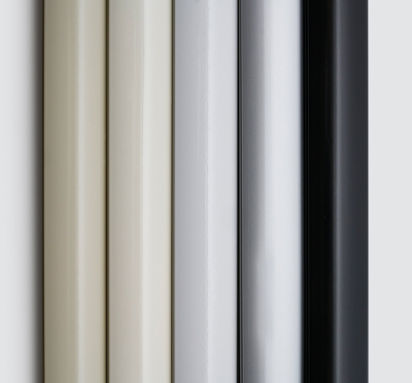 Metal base bars come in four colours: white, birch white, grey or black