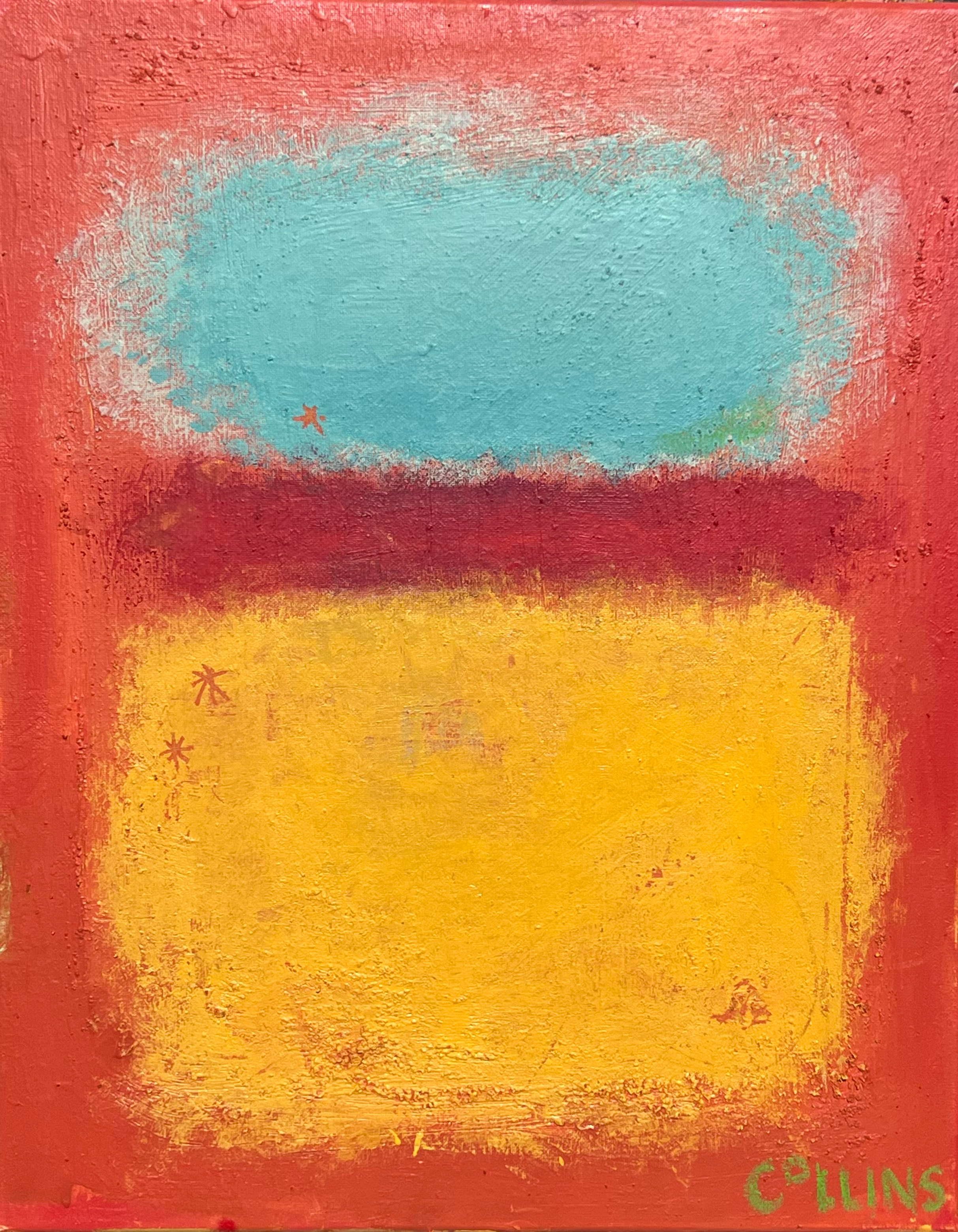 Teal over Yellow / We Shall Never Cease Exploration [16"x20"] - Gabriel Collins - Stretched Canvas - 2023 - $300
