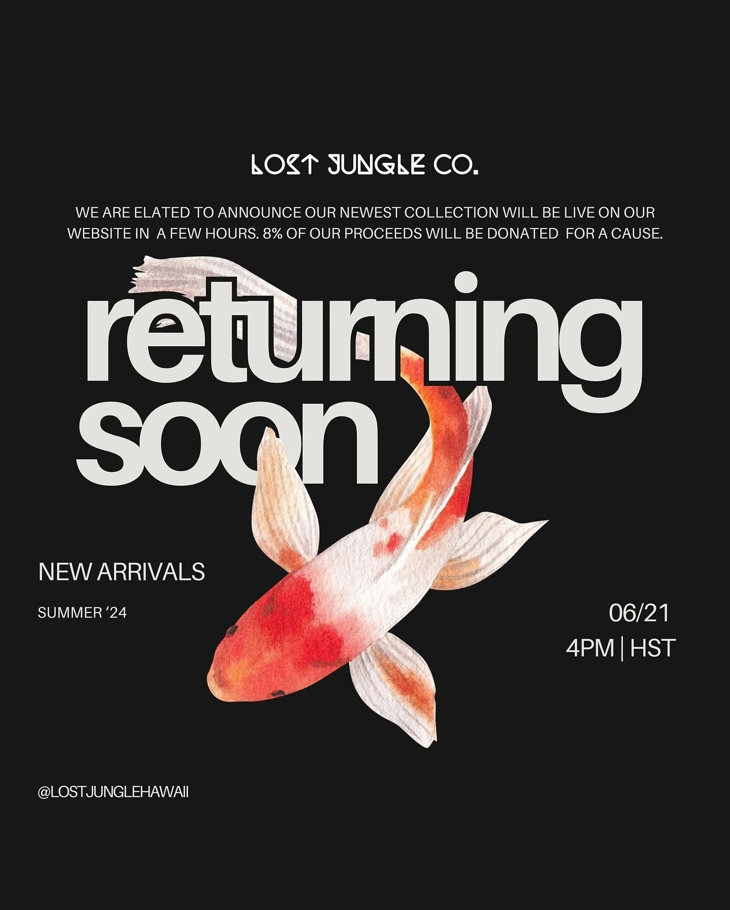 ⏳In just a few hours, our latest collection will be live on our website at www.lostjungle.co. As part of our new chapter, we have a few new things we can’t wait to share with you. Thank you all for being here. We’ll see you soon! Mahalo.