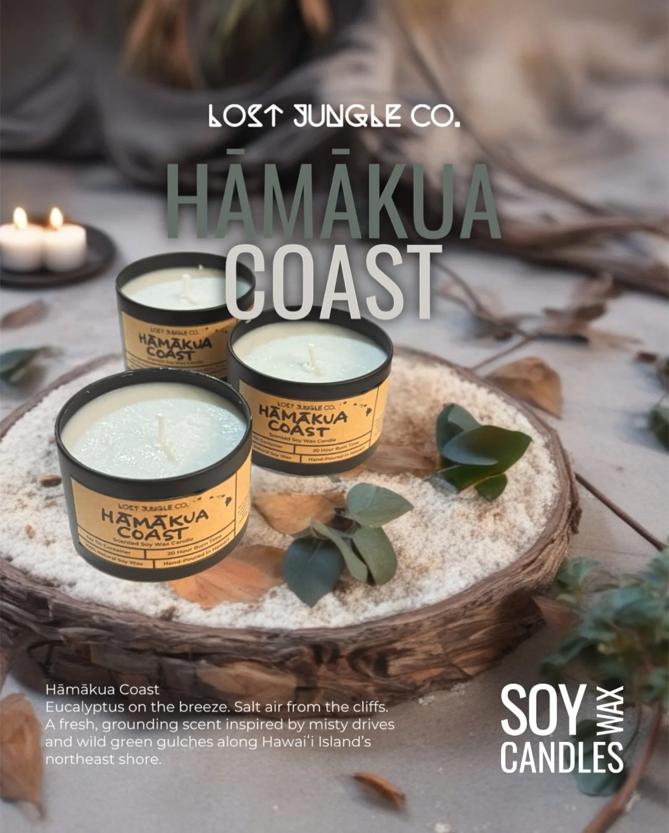 First look at our Hāmākua Coast candle — the first of many we’re excited to share. This series marks a new chapter for us, rooted in growth, intention, and connection. Inspired by the misty cliffs and eucalyptus-lined roads of Hawaiʻi Isl