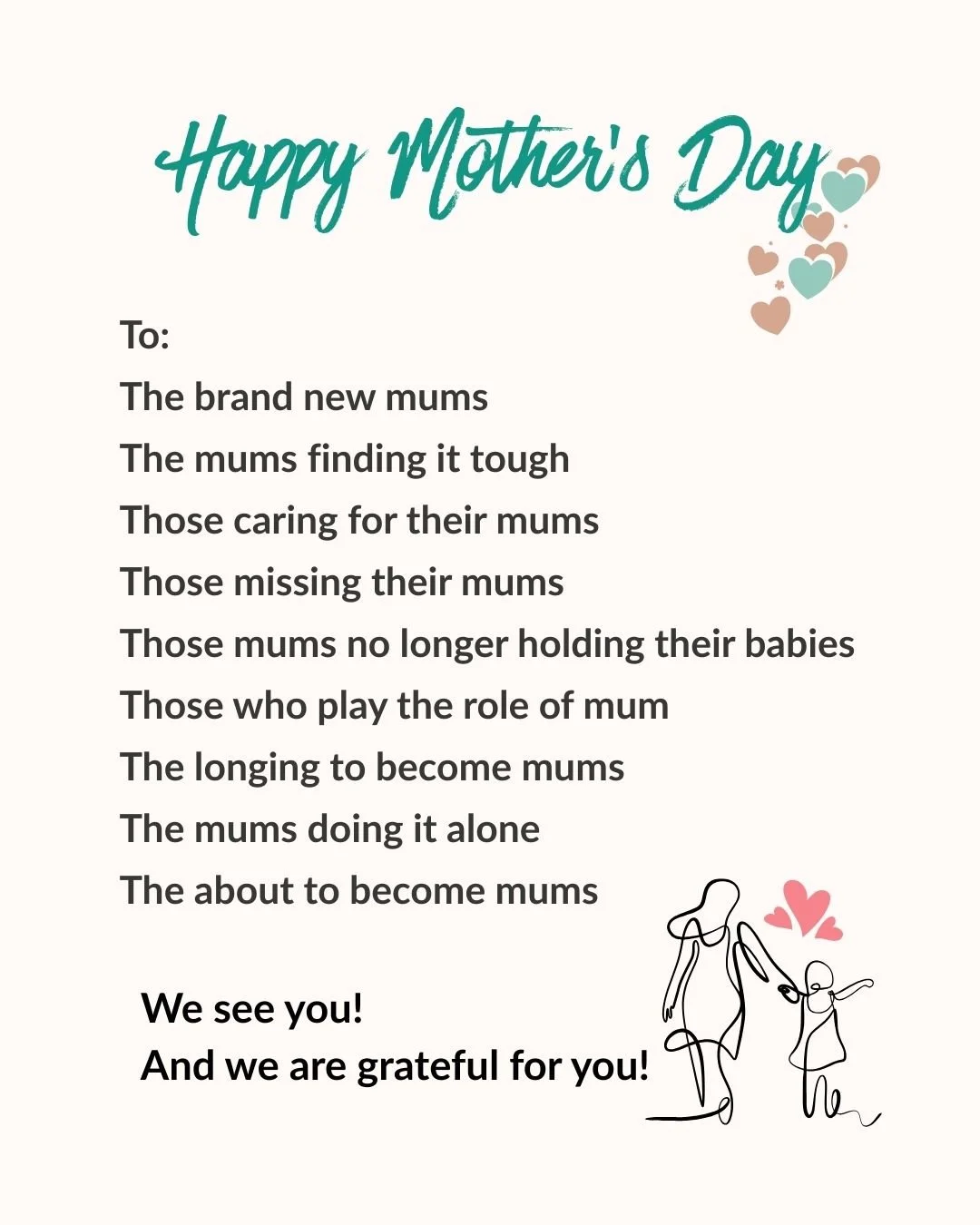 💐 𝐇𝐚𝐩𝐩𝐲 𝐌𝐨𝐭𝐡𝐞𝐫'𝐬 𝐃𝐚𝐲 💐 

To:
The brand new mums
The mums finding it tough
Those caring for their mums
Those missing their mums
Those mums no longer holding their babies
Those who play the role of mum
The longing to become mums
The mu