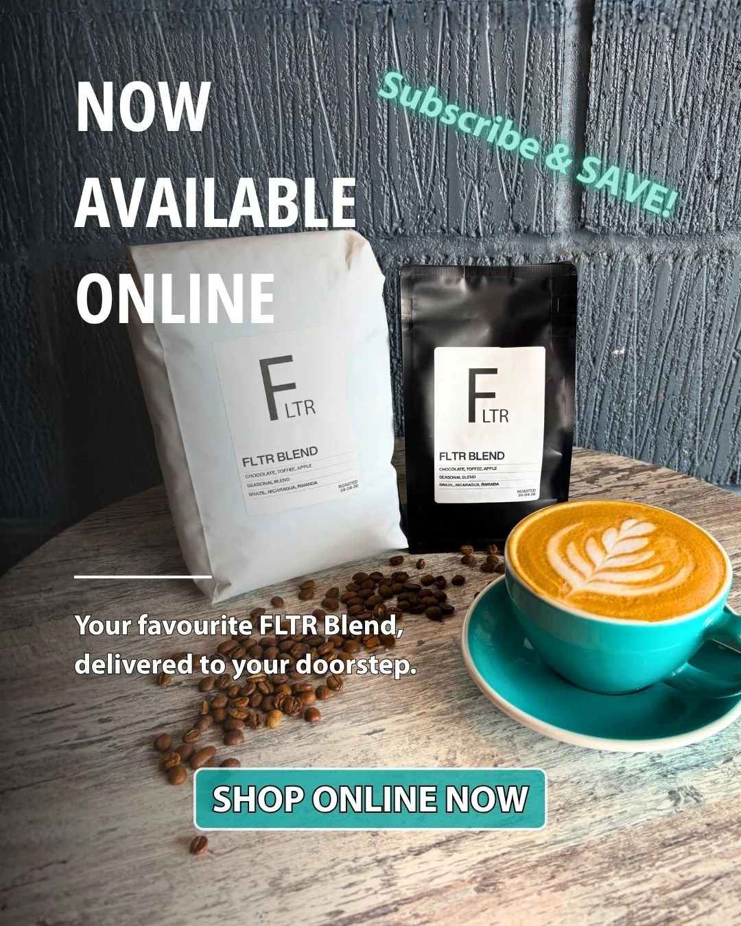 Big news for coffee lovers ☕️

𝐎𝐮𝐫 𝐬𝐢𝐠𝐧𝐚𝐭𝐮𝐫𝐞 𝐅𝐋𝐓𝐑 𝐁𝐥𝐞𝐧𝐝 𝐢𝐬 𝐟𝐢𝐧𝐚𝐥𝐥𝐲 𝐚𝐯𝐚𝐢𝐥𝐚𝐛𝐥𝐞 𝐨𝐧𝐥𝐢𝐧𝐞. 

Same great flavour. Same smooth finish. Now delivered straight to your doorstep.
Whether it&rsquo;s your first cup of 