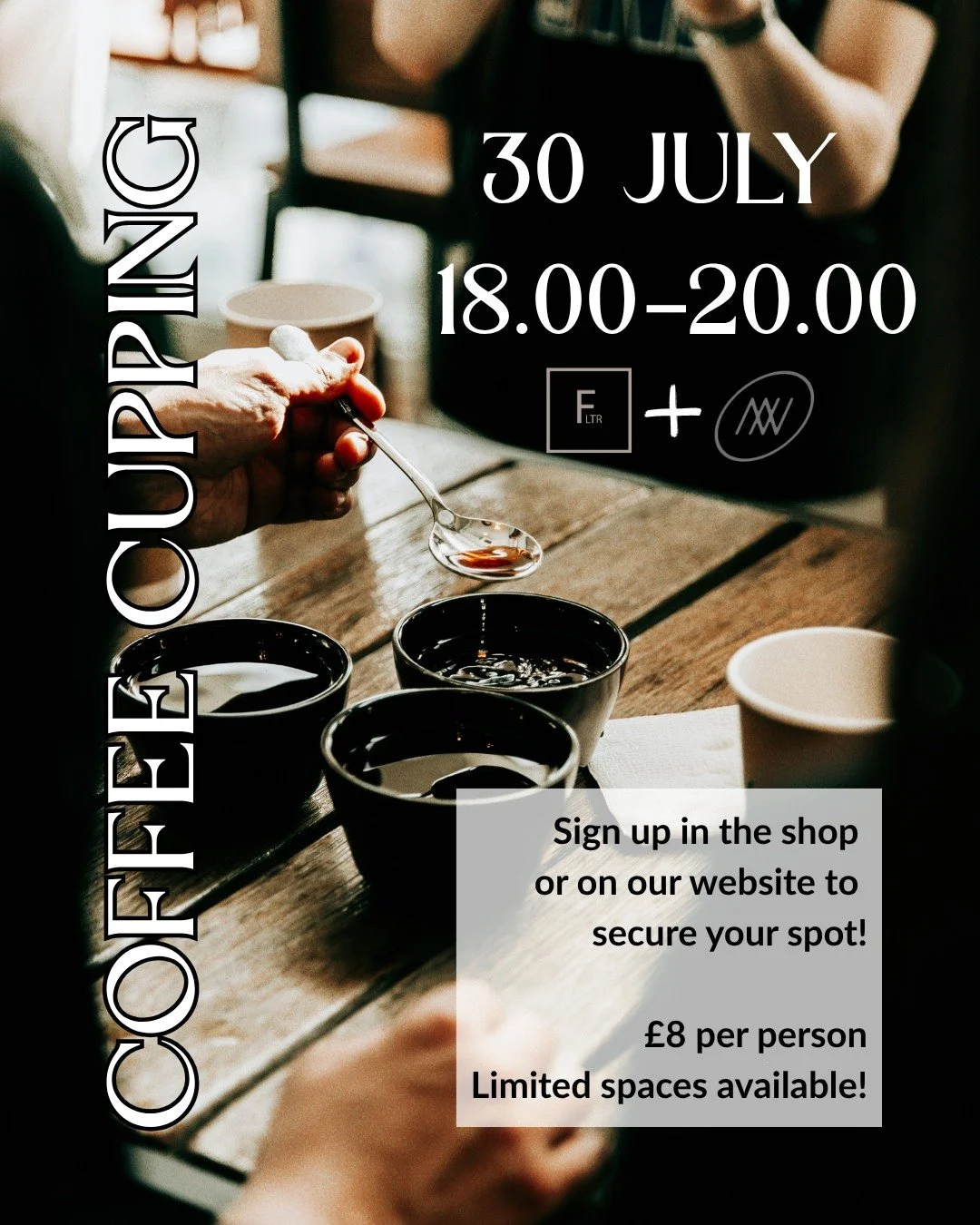 Coffee Cupping Event ☕️ ✨️

Explore a selection of single-origin coffees, guided by @newgroundcoffee and our team as you taste, compare, and discover the nuances of each cup.

Hosted at our shop, FLTR Coffee, in Langford Village!
&pound;8 per ticket
