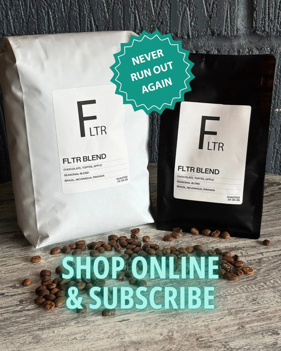 ☕ 200g FLTR blend has SOLD OUT in the shop! 🙌

Don&rsquo;t worry, you can still get your hands on it online, and we&rsquo;ll have more back in the shop by Thursday.

Make sure you never miss out again! 👀
Shop online &amp; subscribe and have your fa