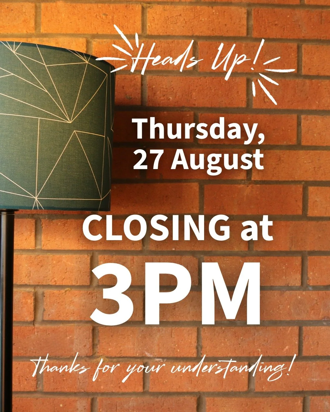 We are closing at 3PM tomorrow! 

We've got an engineer coming to fix a little issue with the espresso machine, so we have to close an hour early! 

OPEN as USUAL on Friday!