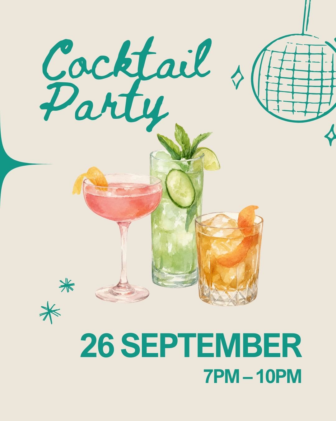 🍸 COCKTAIL PARTY TIME🍸

Join us for an evening of great cocktails, good music &amp; even better company. ✨

📅 Friday 26th September
⏰ 7PM&ndash;10PM

Grab your friends, pick your favourite cocktail and come and raise a glass with us. 🥂