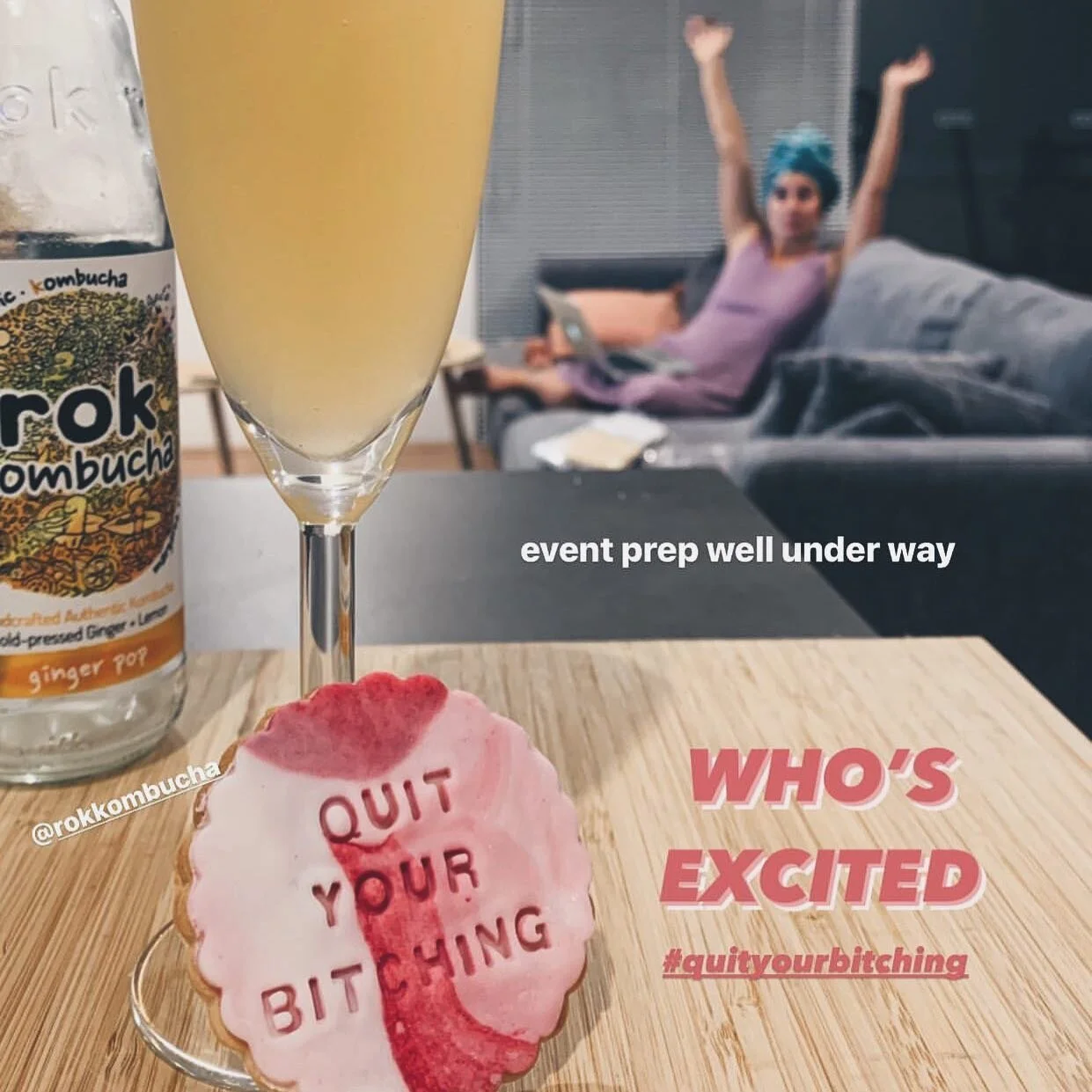 So ... who IS excited. ME! I am. The person raising their hands 👆🏼 

Here I have a snapshot of the night before the last QYB event. 

Hair prepped 💁🏻&zwj;♀️ All booched up 🍹(thanks @rokkombucha 😉) and getting myself geared up for the BEST DAY E