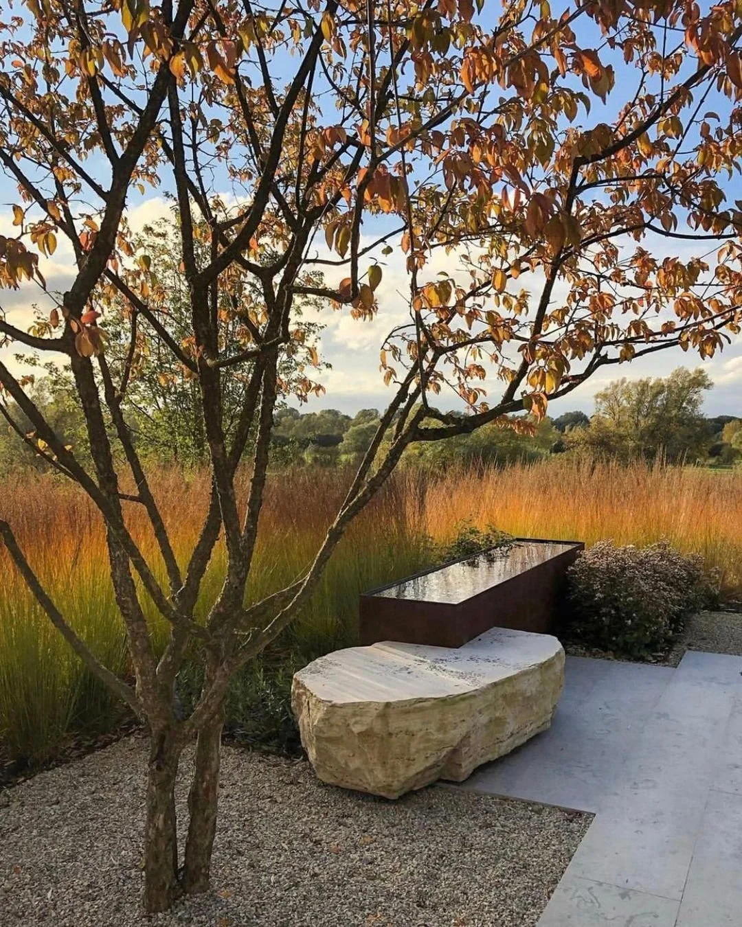 What a beautiful autumnal garden 🍁 
Our bespoke Langton feature boulder with a sawn top offers the perfect bench to pause, admire the falling leaves and enjoy the peaceful glow of the season.
Credits:
Garden Design: @colm_joseph 
Build: @gadd_brot