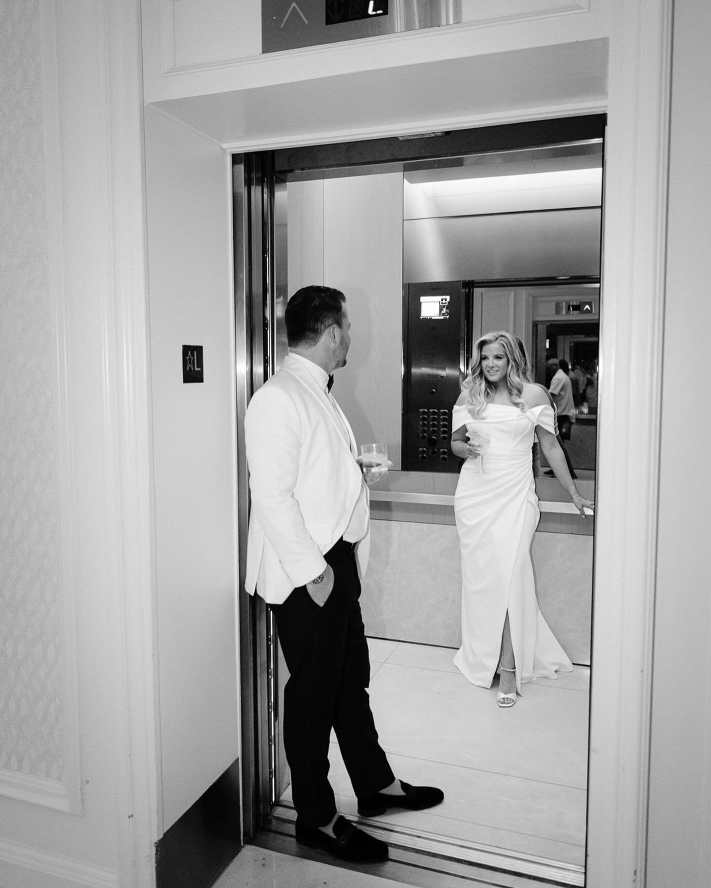 Megan + Jeff met on the elevator of their apartment complex and the rest is history...
 
Had to get them on the elevator on their wedding day too! @carriedarlingevents created an amazing homage to their elevator meet, that I can&rsquo;t wait to share