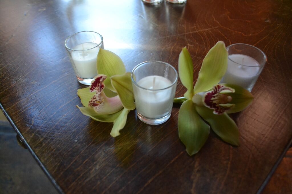 Green Cymbidium orchid at MyMoon.  Rosehip Social, Brooklyn, NY.