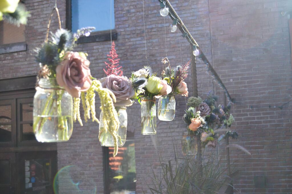 Hanging vases at MyMoon.  Rosehip Social, Brooklyn, NY.