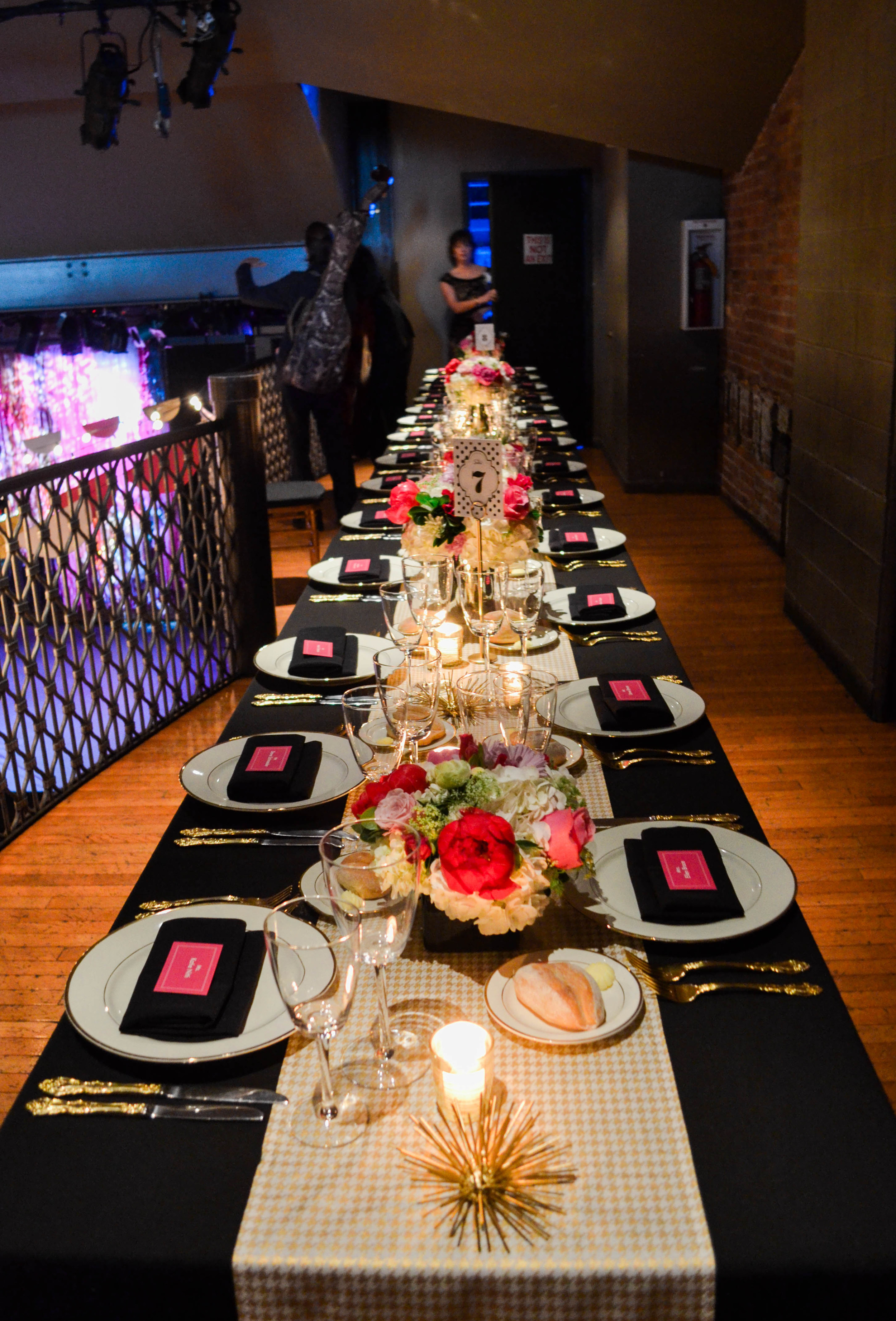 Black, pink and white tablescape!  Rosehip Social, Brooklyn, NY.