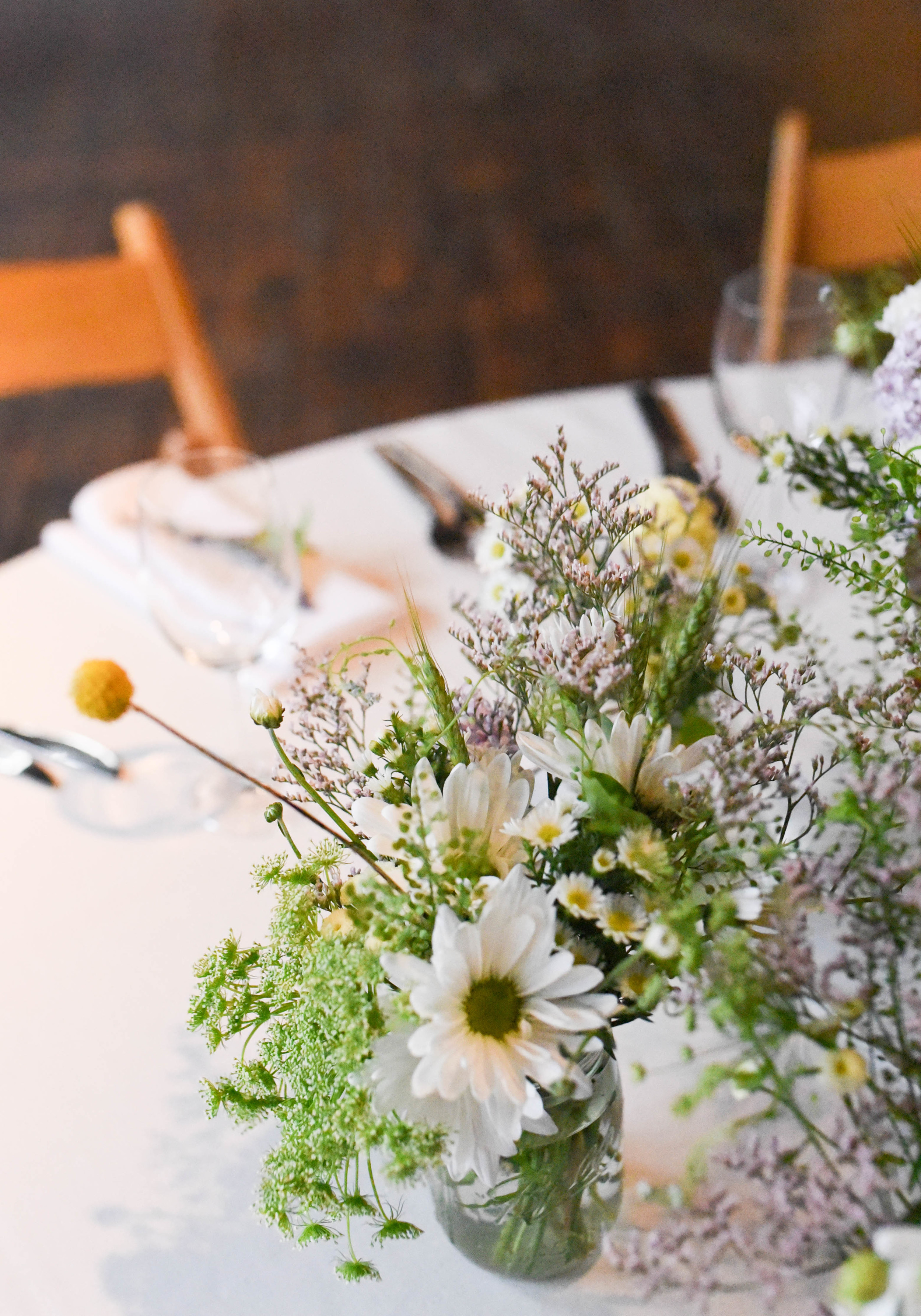 Rustic wedding flowers at the Greenpoint Loft
