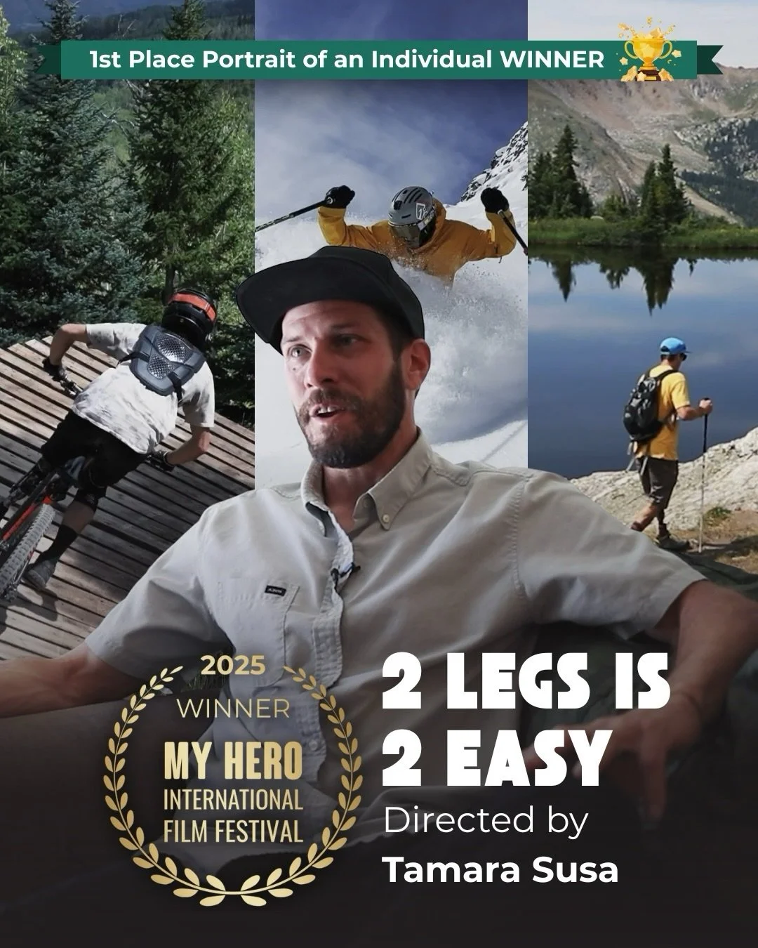 So excited to share that &ldquo;2 Legs is 2 Easy&rdquo; won Portrait of an Individual Award at @myheroproject Film Festival! Can&rsquo;t think of a better way to highlight @stevethepiraterrrr and the amazing person he is 💜