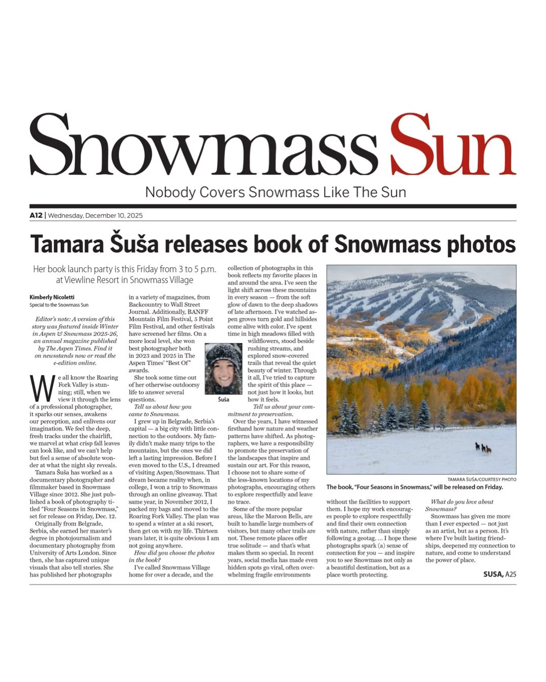 Tamara Šuša releases book of Snowmass photography