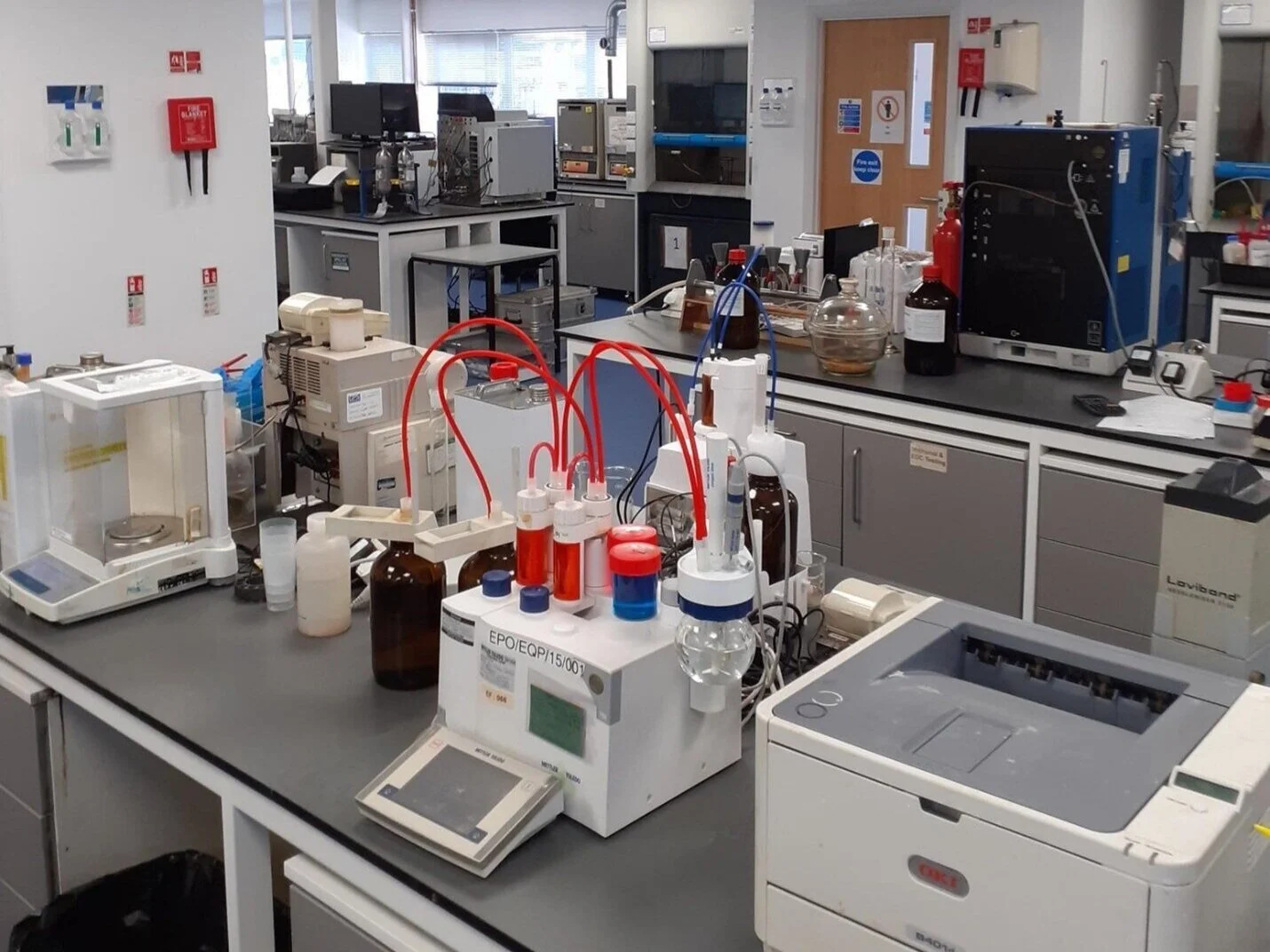 A research laboratory with scientific equipment and laboratory benches.