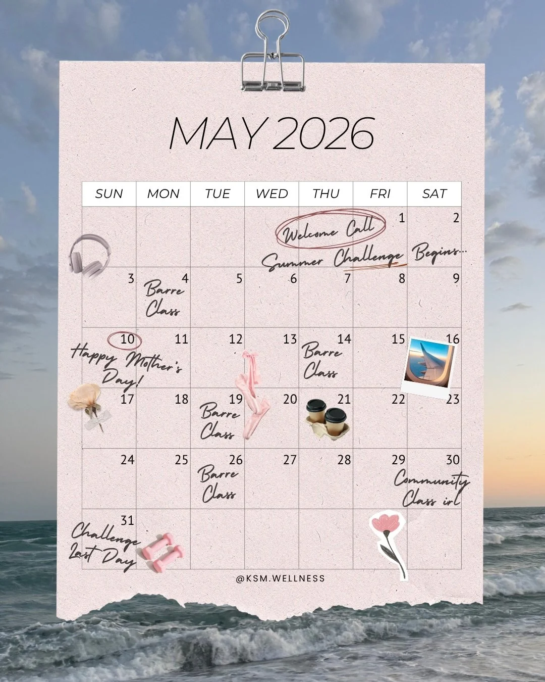 May calendar is here   and is FULL of movement, community, and showing up for yourself 🤍💪🏽 
From the Summer Sculpt Challenge to weekly live barre classes and in person community class. 

We&rsquo;re staying consistent this month&hellip;
👉🏽 Save 