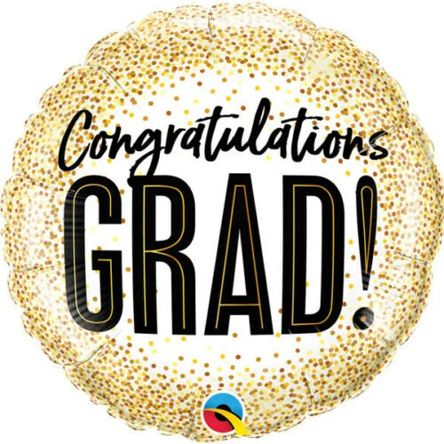 Congratulations Grad Gold Glitter Dots Inflated Helium Balloon
