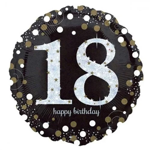 Black & Gold Sparkling 18th Birthday Inflated Helium Balloon