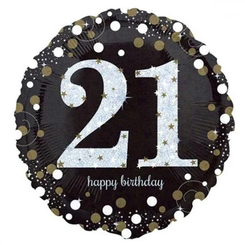 Black & Gold Sparkling 21st Birthday Inflated Helium Balloon