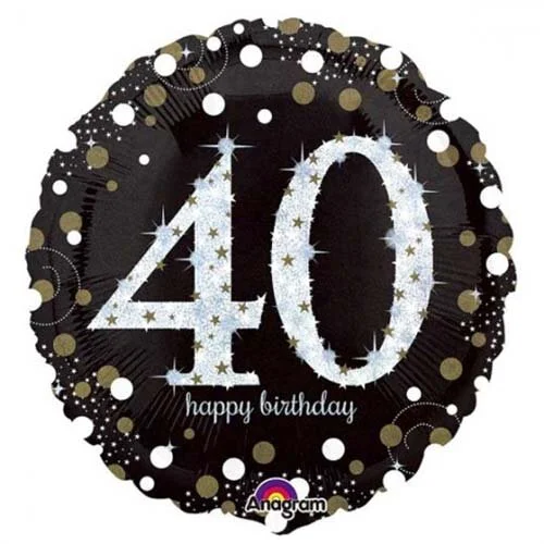 Black & Gold Sparkling 40th Birthday Inflated Helium Balloon