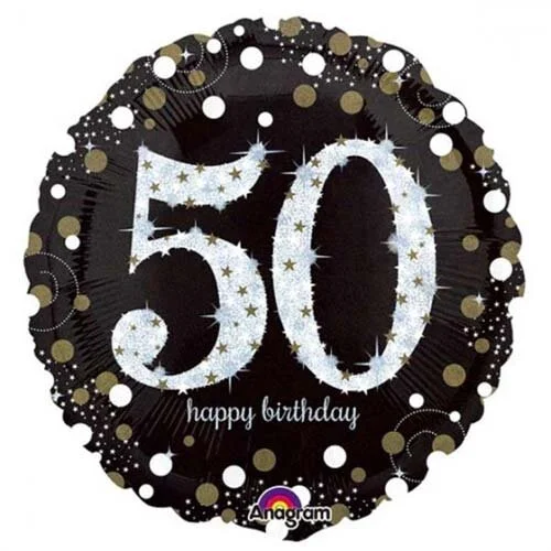 Black & Gold Sparkling 50th Birthday Inflated Helium Balloon