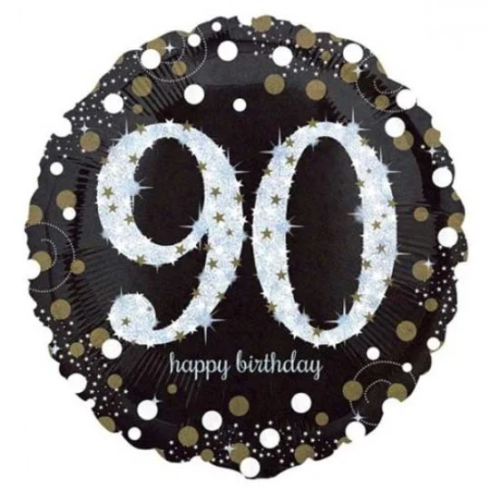 Black & Gold Sparkling 90th Birthday Inflated Helium Balloon
