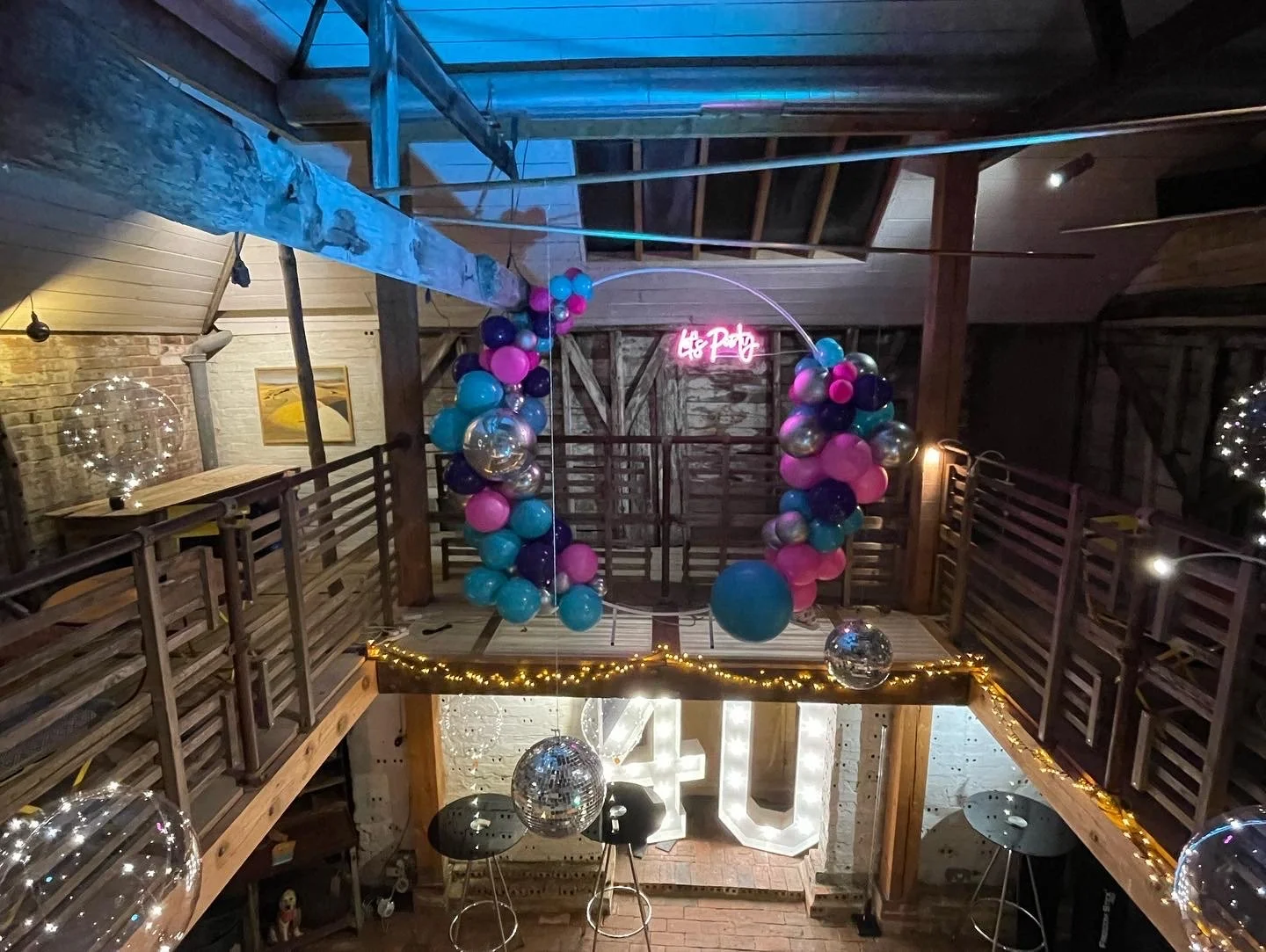 3/4 Balloon Hoop with Let's Party Neon Sign