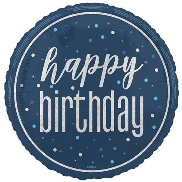 Happy Birthday Blue Glitz Helium Inflated Balloon