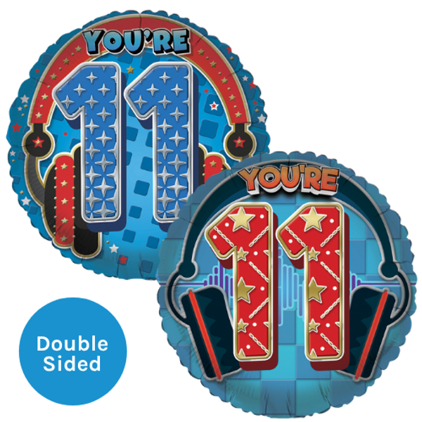 Cool Headphones 11th Birthday Helium Inflated Balloon