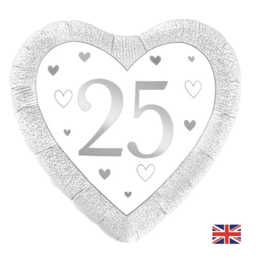 Sparkling 25th Silver Anniversary Helium Inflated Balloon