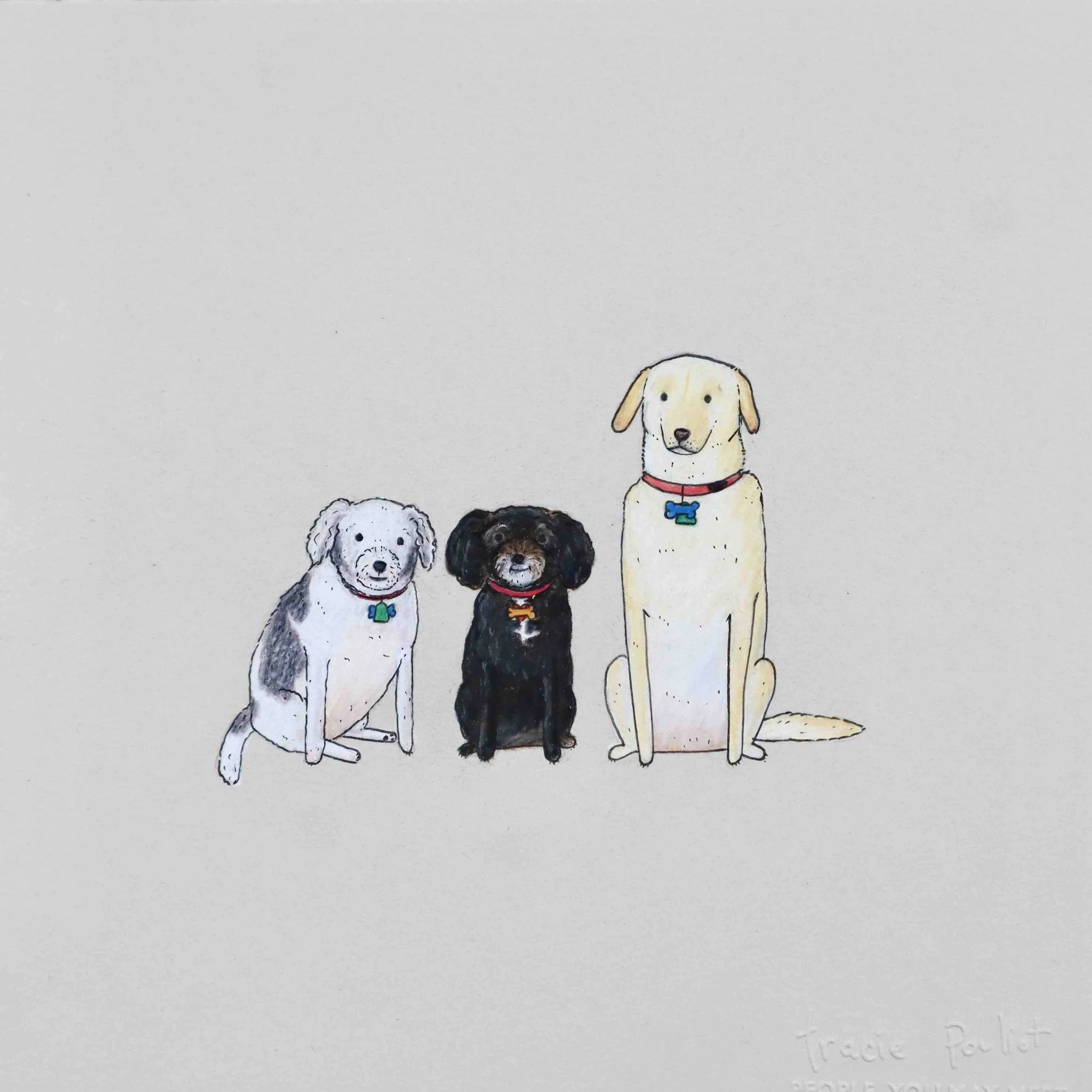 drawing of 3 cute dogs