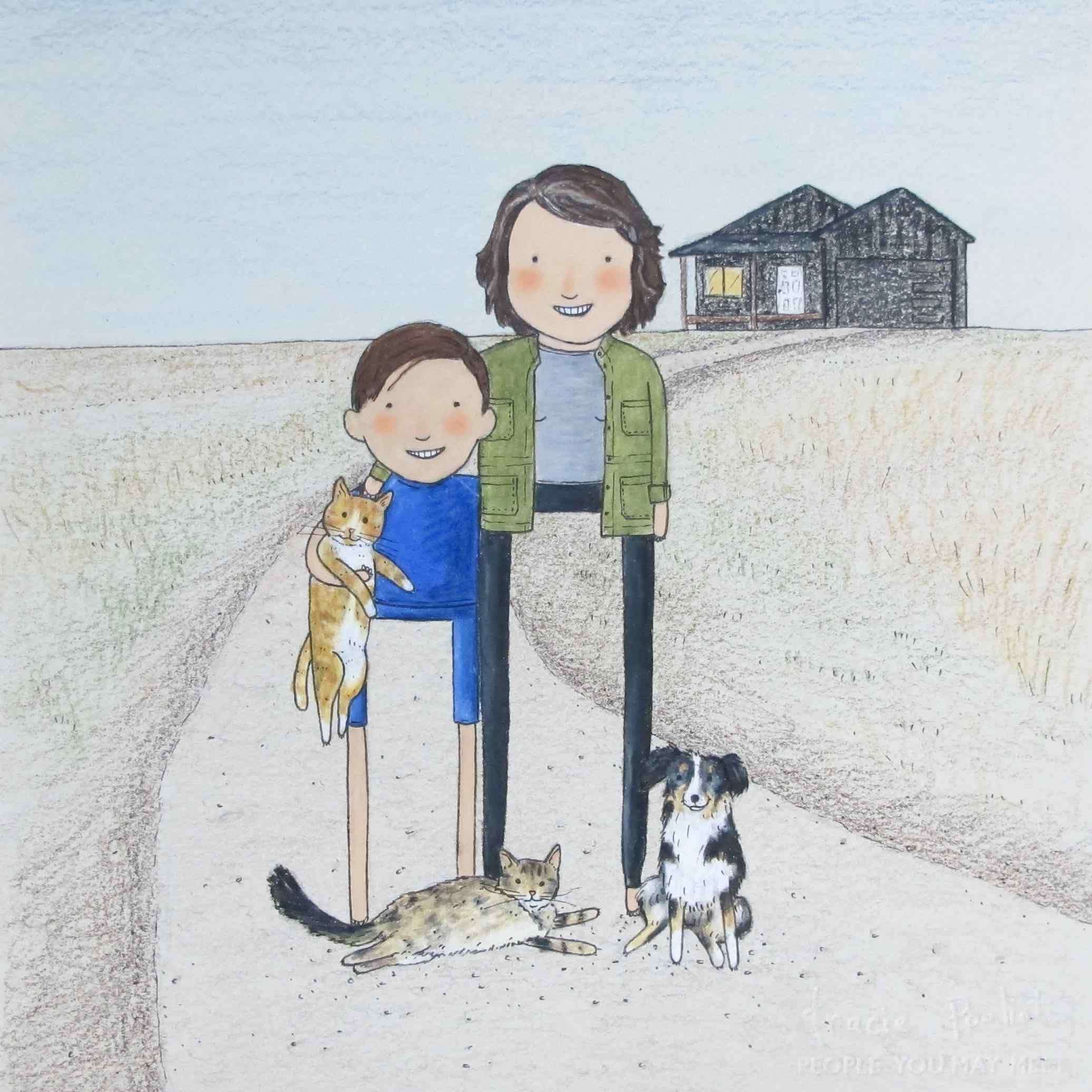single mom and son with pets and new house