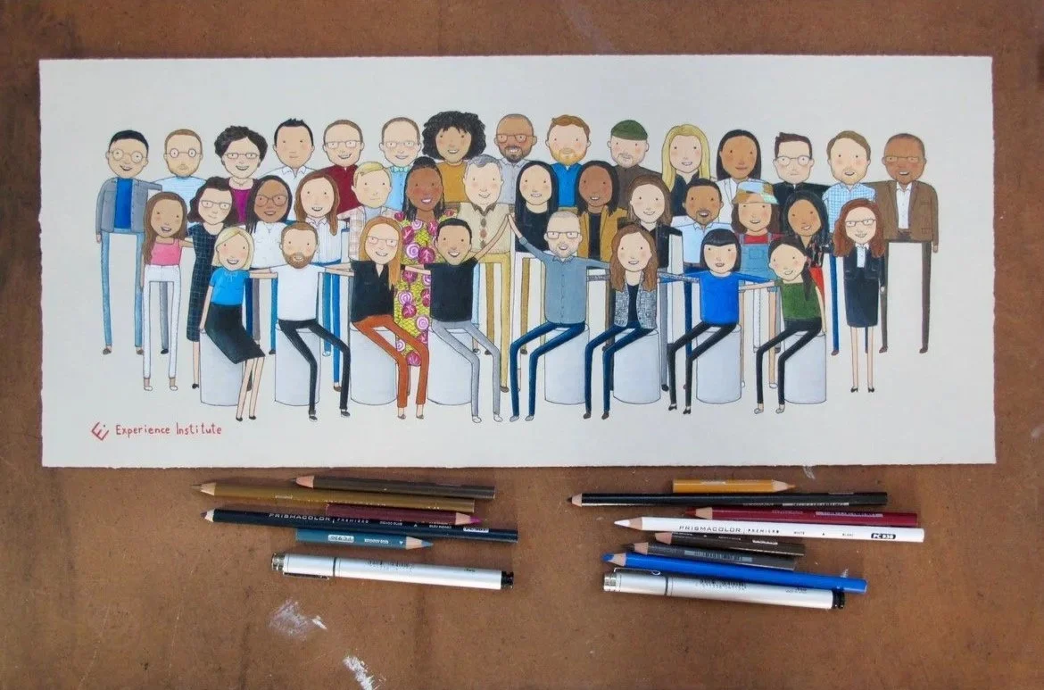large custom drawing of entire workplace coworkers