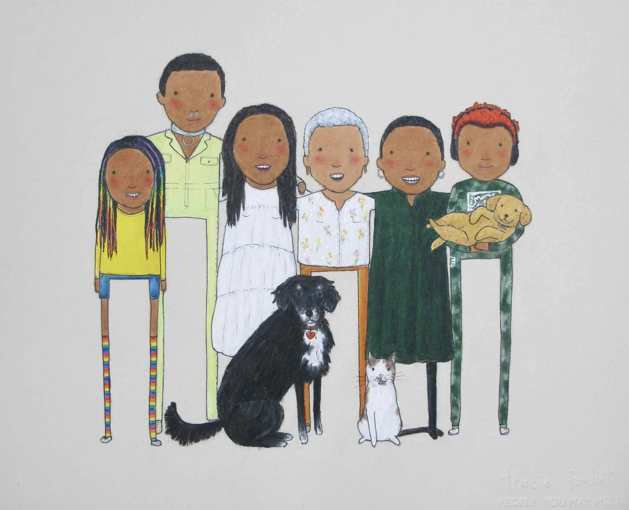 hand drawn portrait of extended family