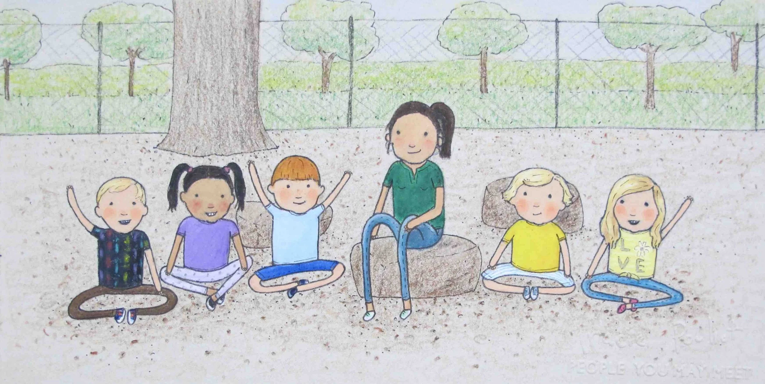 drawing of daycare teacher and kids
