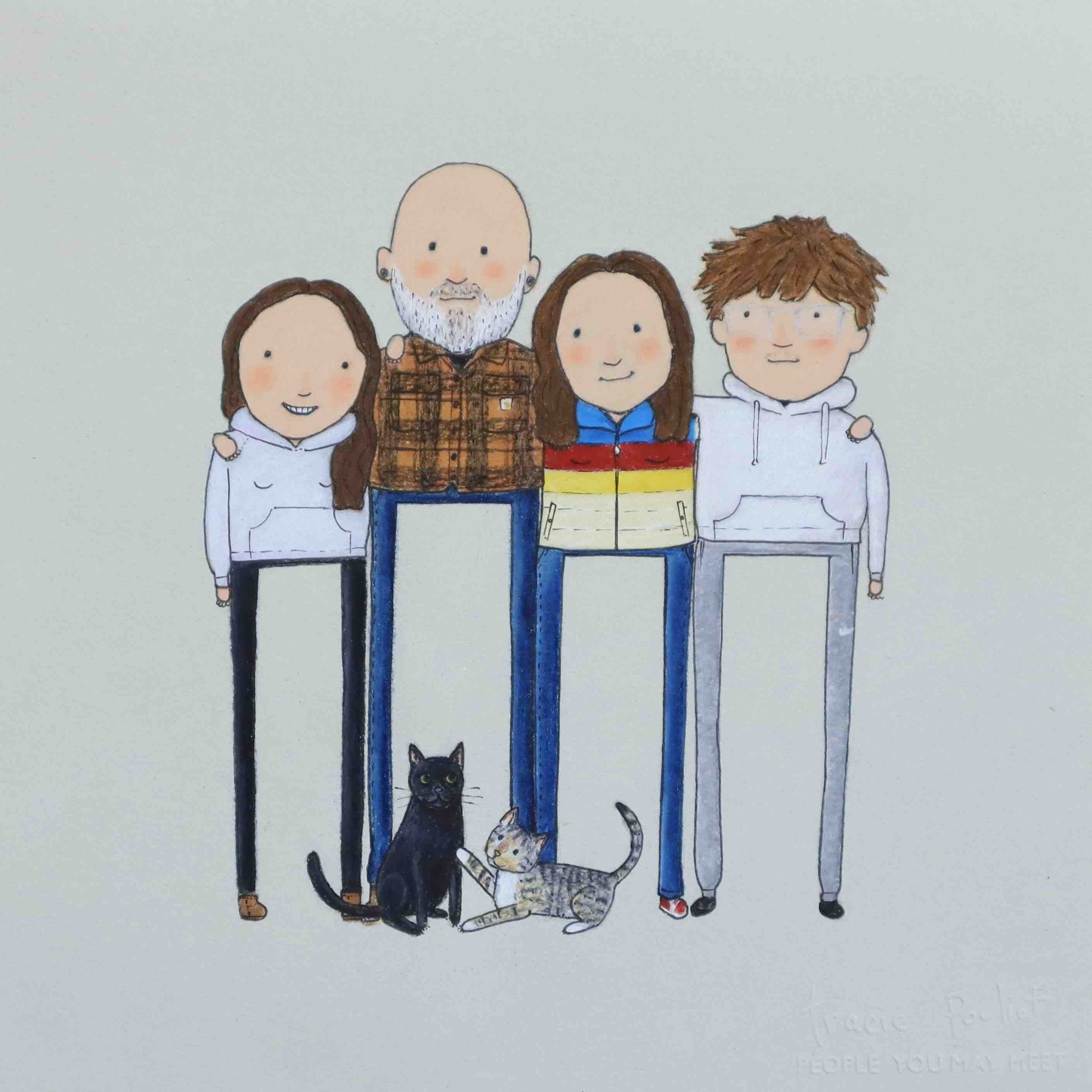 family portrait with teens and cats