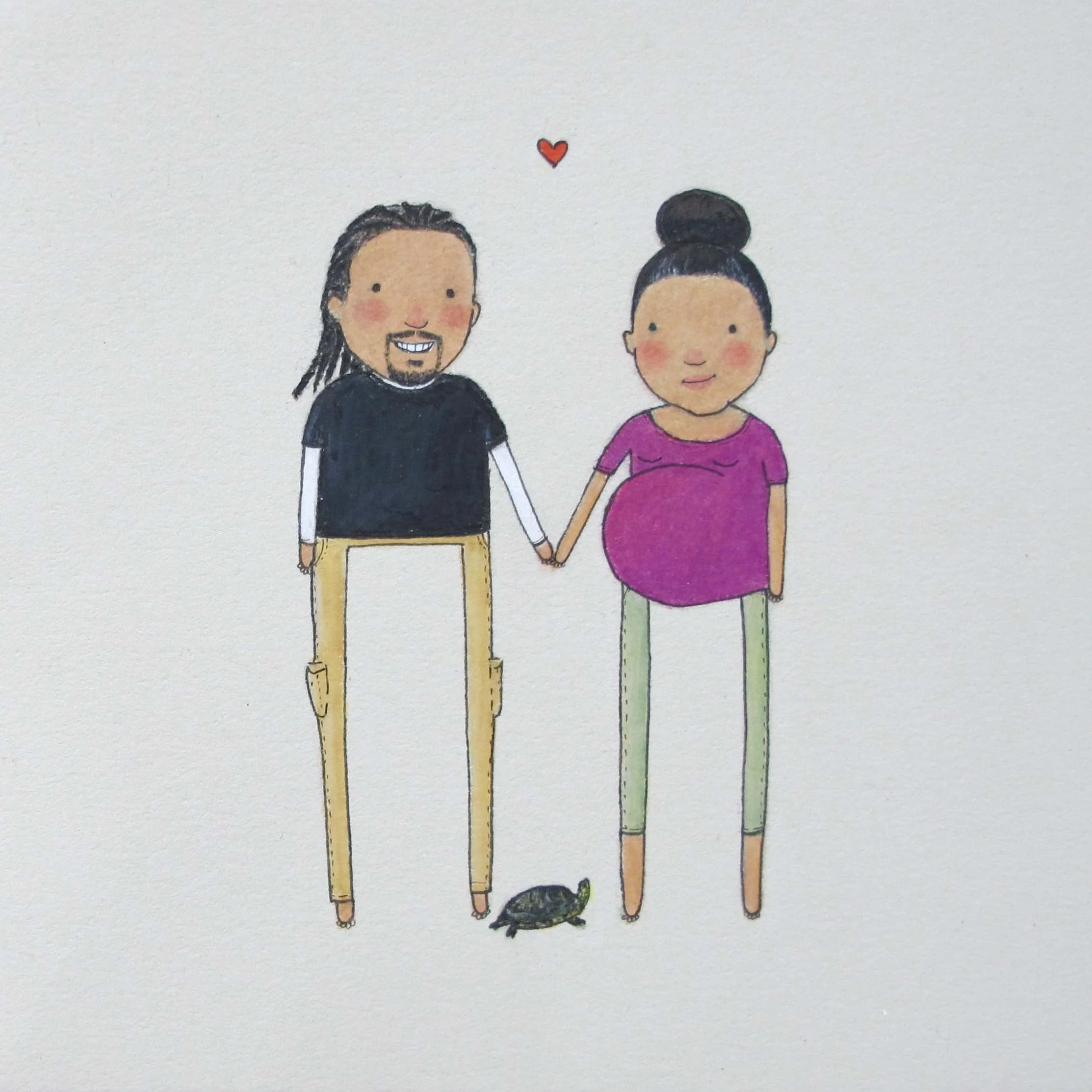 pregnant couple with turtle
