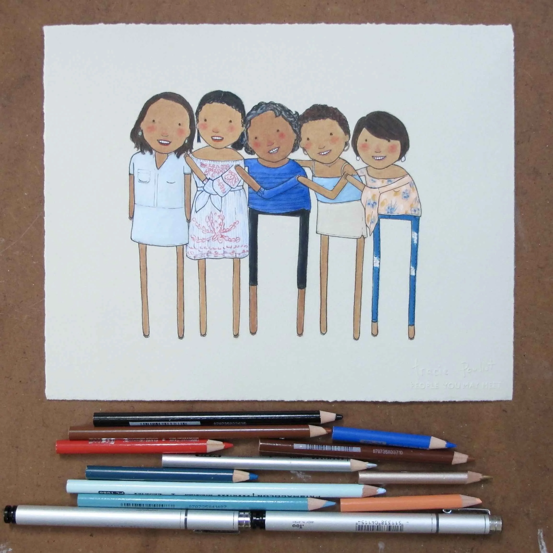 custom portrait of generations of Black women holding each other's shoulders