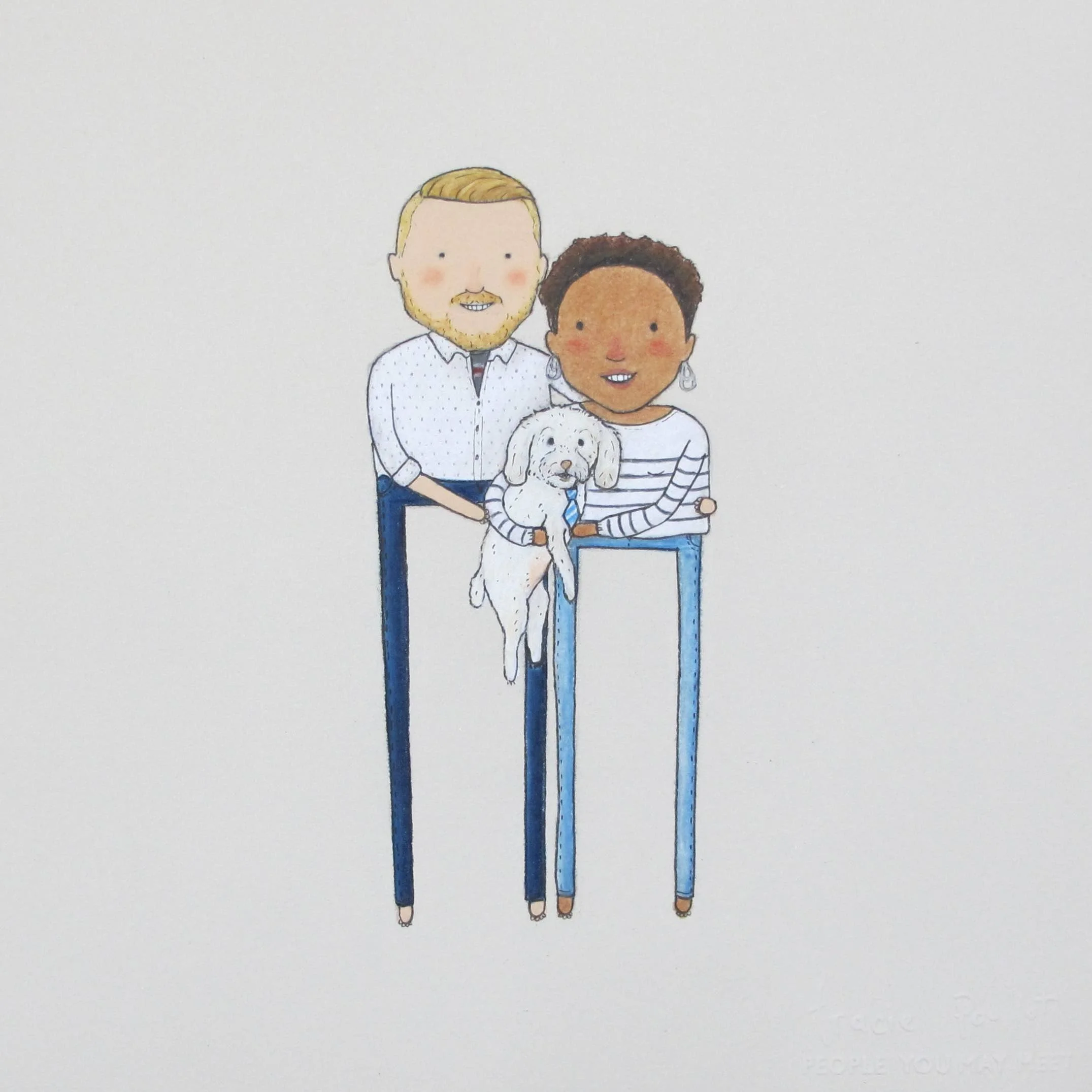 drawing of couple with dog