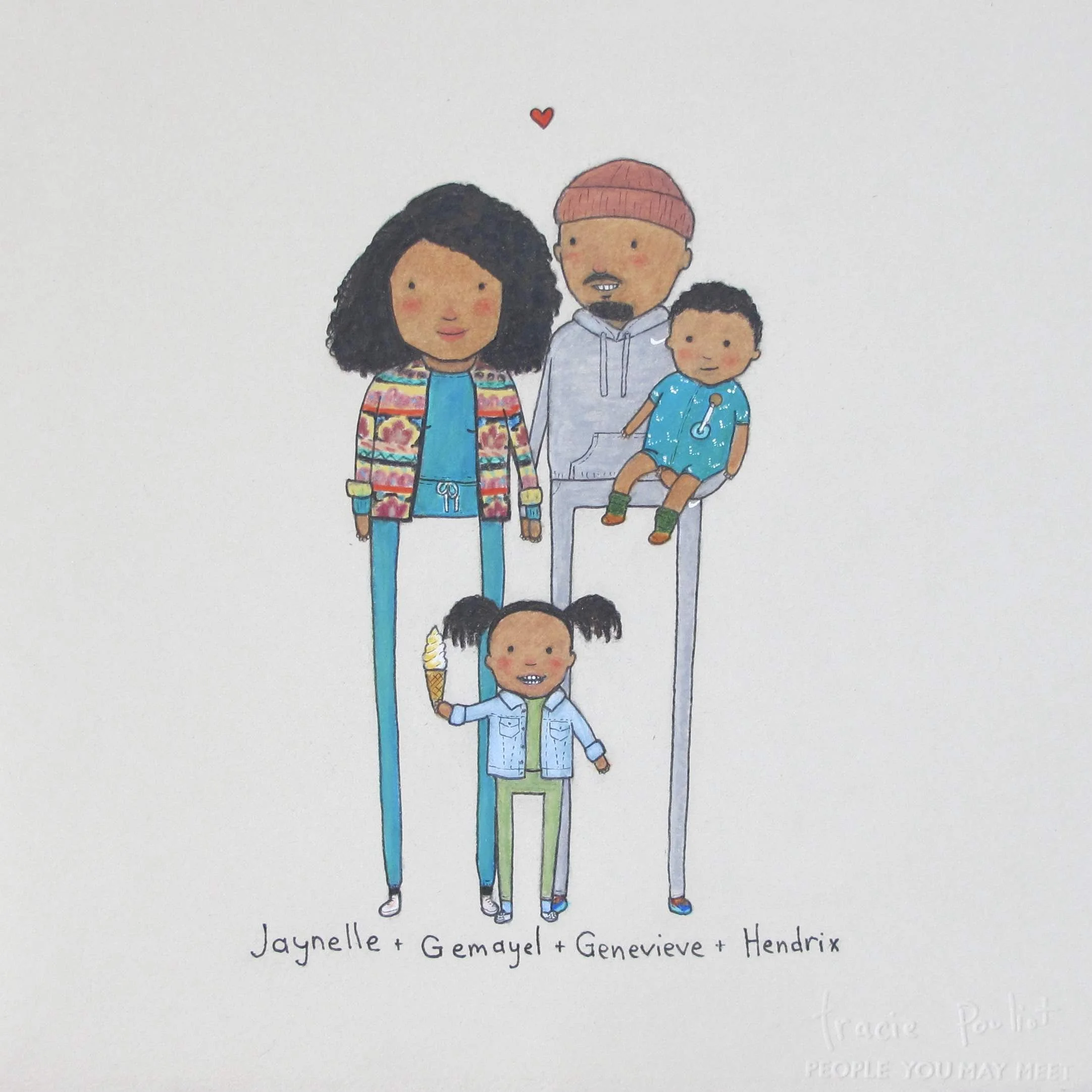 young Black family in coordinating outfits