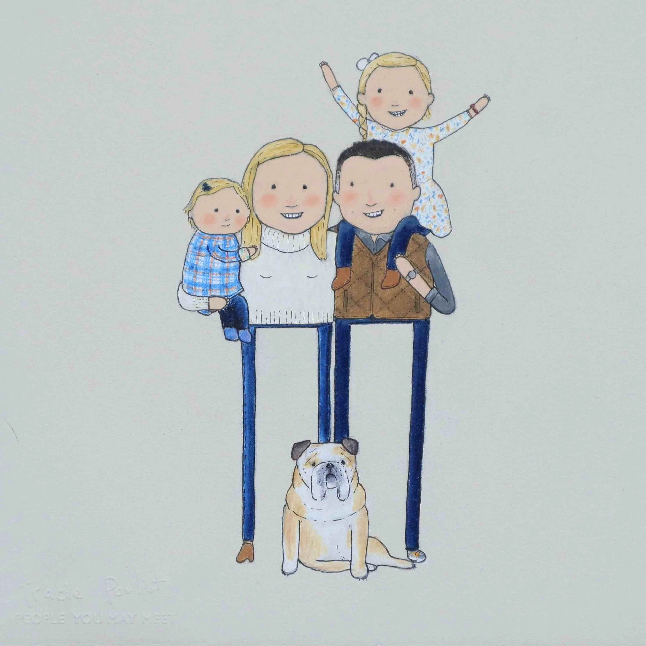 custom hand drawn portrait of happy family
