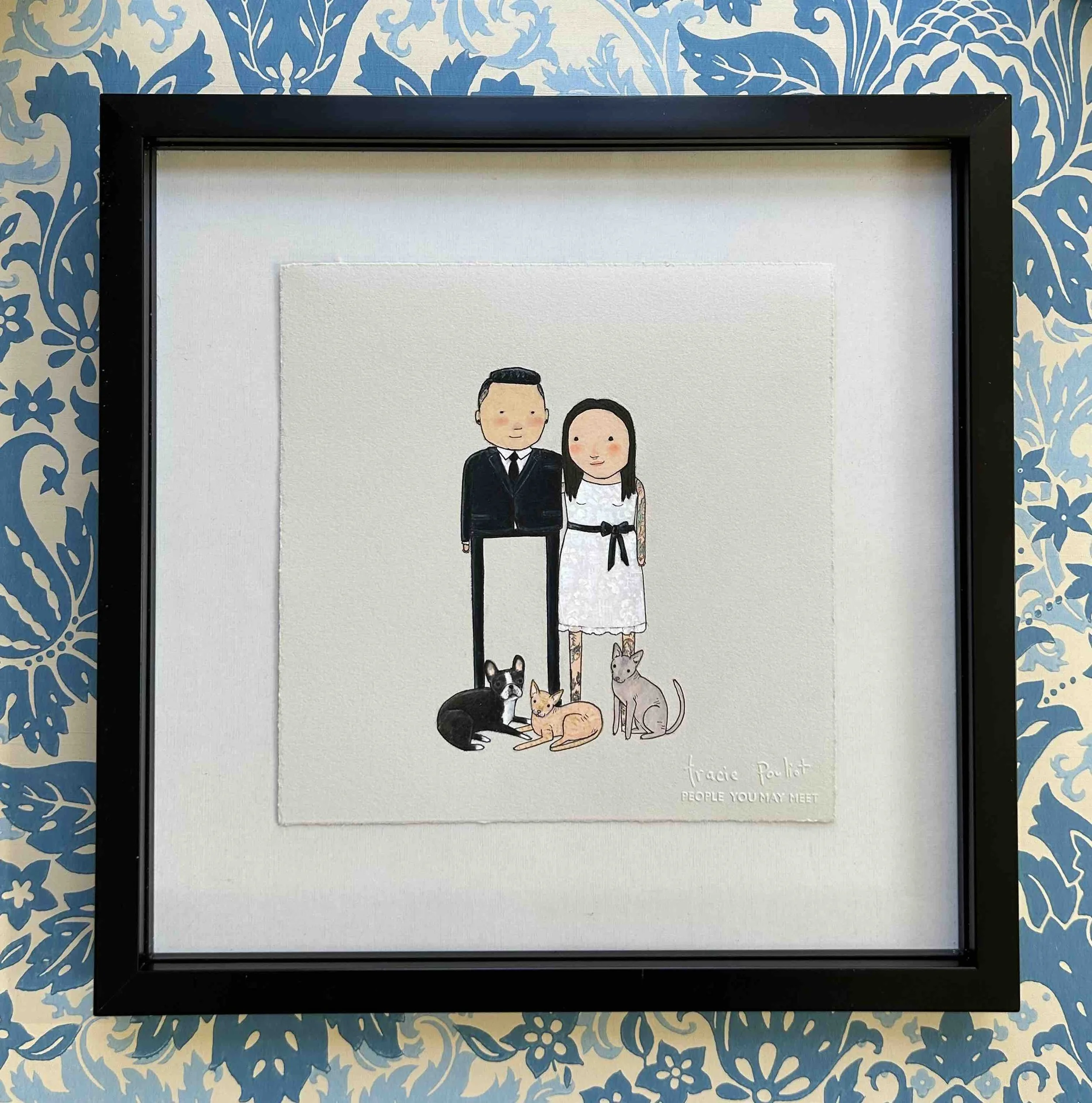 wedding portrait with hairless cats and black and white clothes.