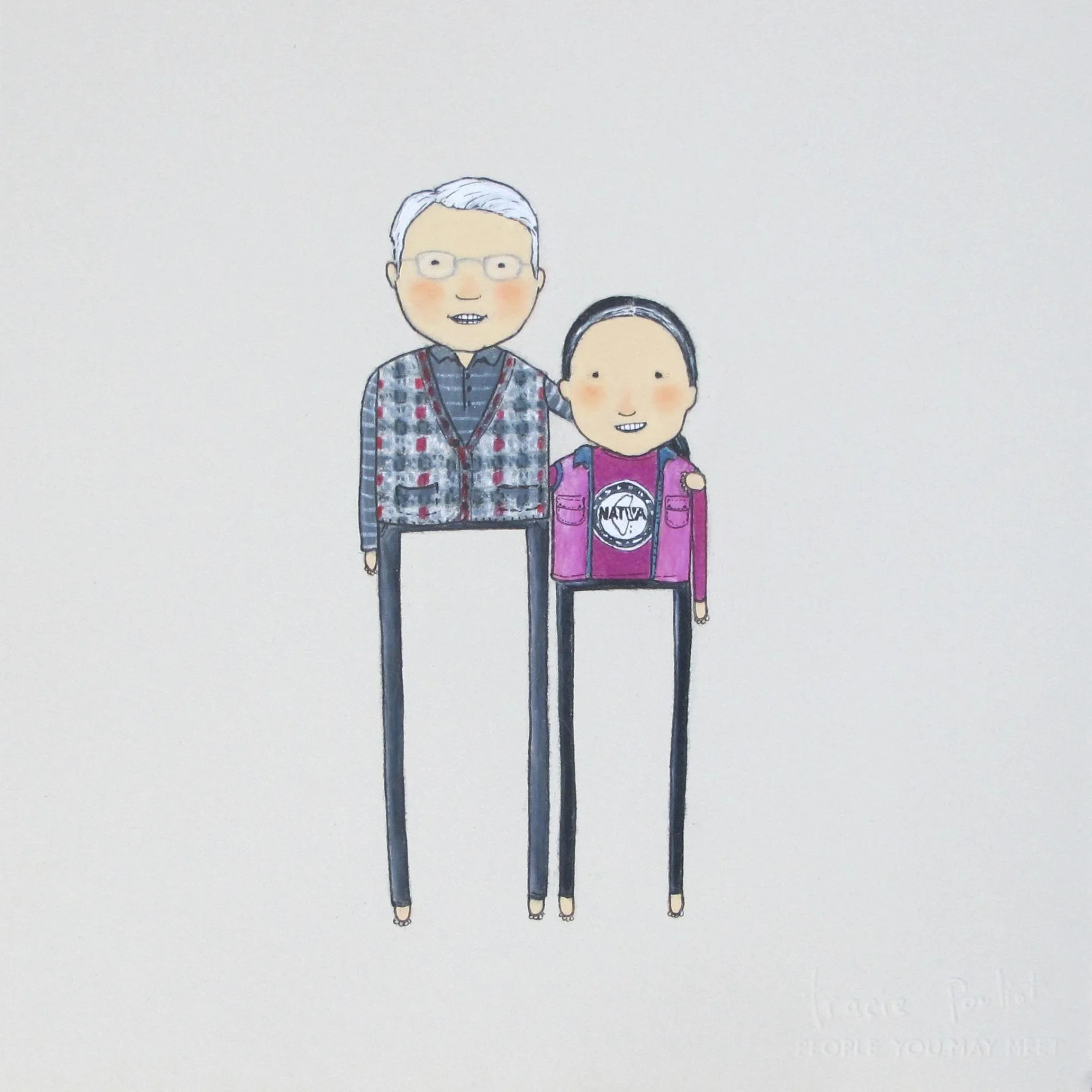 hand drawn portrait of older Asian couple